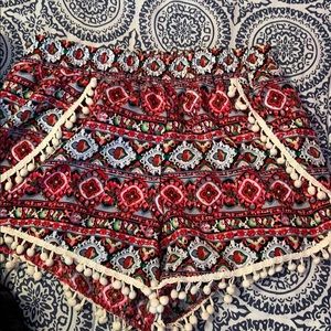 Flowy Pom Pom Red Shorts